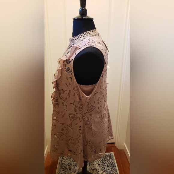 Suzanne Betro Elegant Lace Sleeveless Top - Dusty Pink - Picture 6 of 12